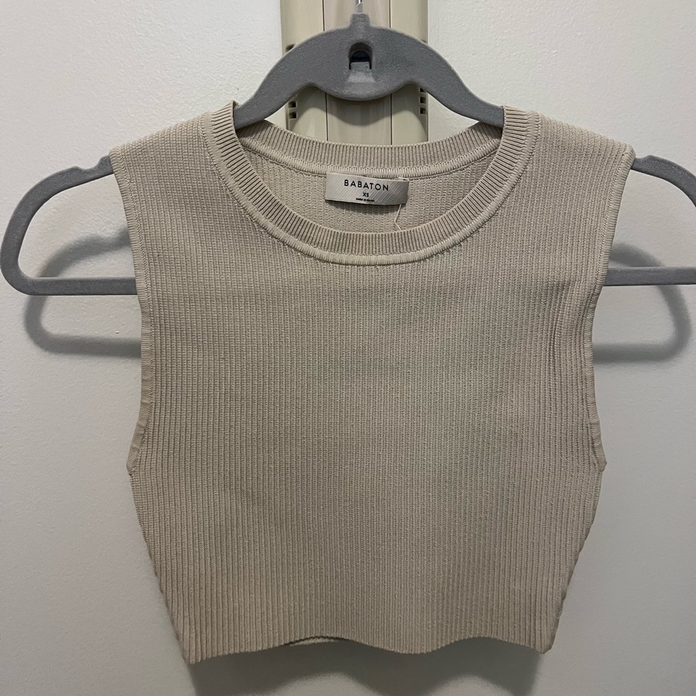 Babaton Beige Ribbed Muscle Tee